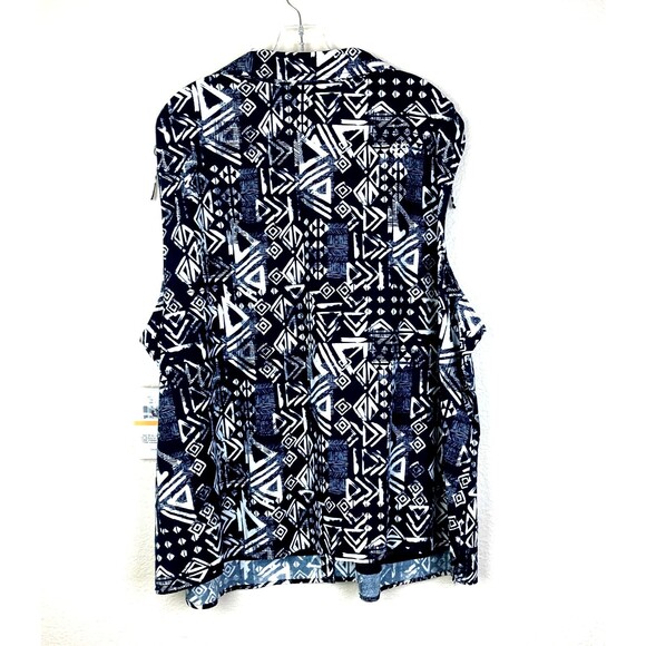 Erika NWT Womens Button Front Shirt Size 3X Blue White Geometric Shoulder Detail - Picture 6 of 10